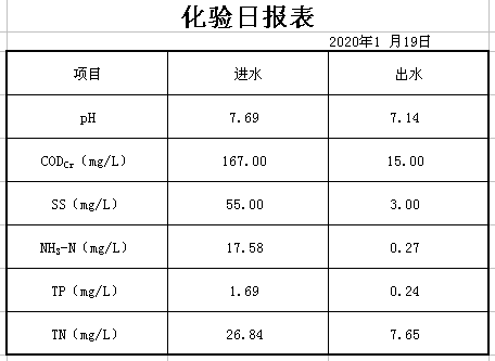 2020年1月19日化验日报表